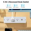 Embedded Power Strip with 3 AC,1 USB A and USB C Port, Recessed Power Outlet with 20W PD USB A,USB C Port, Flush Mount Desk Outlet with 6ft Cord view 3