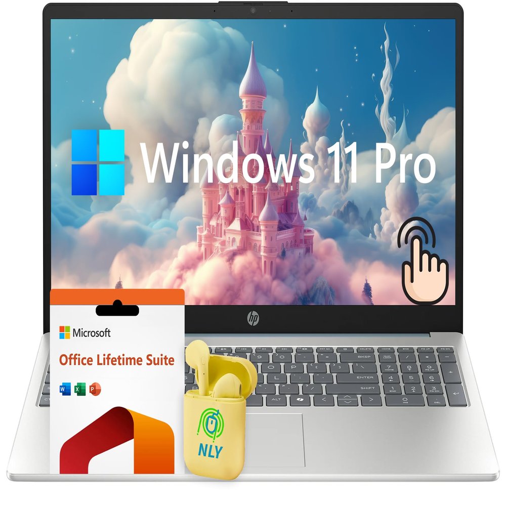 HP Premium 15 Inch Laptop, 15.6 FHD IPS LED Touchscreen Laptop, 8-core Intel i3-N305 Processor, 32GB DDR4 RAM 2TB PCIe SSD, Windows 11 Pro with Lifetime Microsoft Office Suite, NLY Earphones, Blue