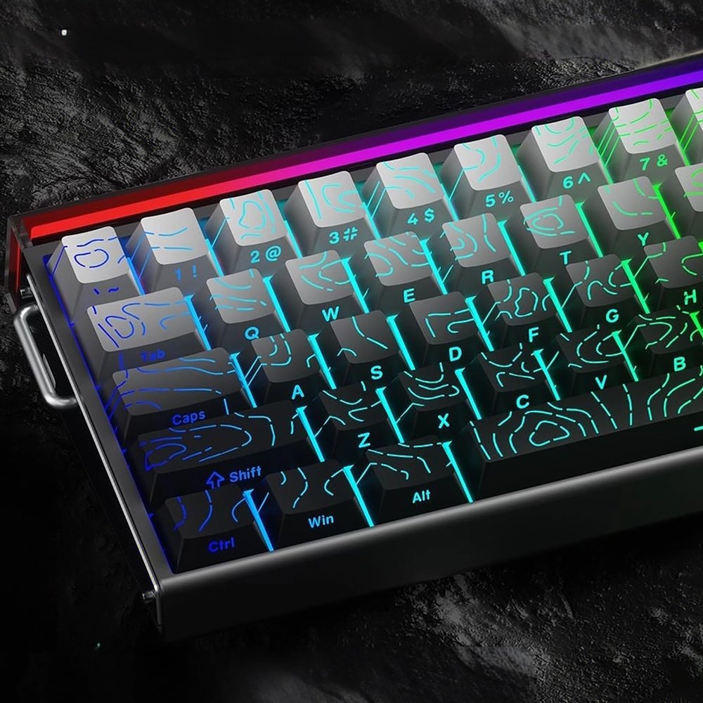 134 Keys PBT Doubleshot Keycaps Cherry Profile Shine Through Topographic Keycaps Set Fit for 61/64/87/104/108 Cherry Mx Switches Mechanical Keyboard