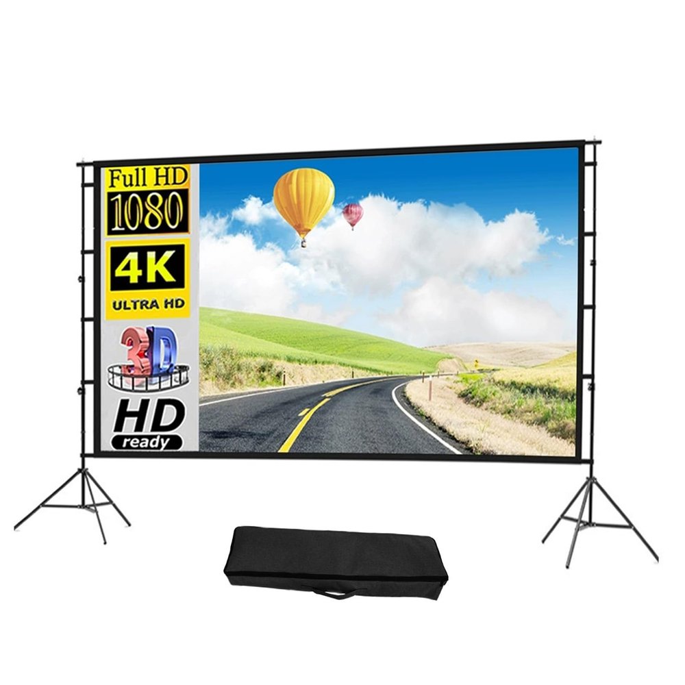 Outdoor Projector Screen with Stand, Portable Foldable Black Backing Movie Screen with Carry Bag for Movie Night, Camping(120inch)