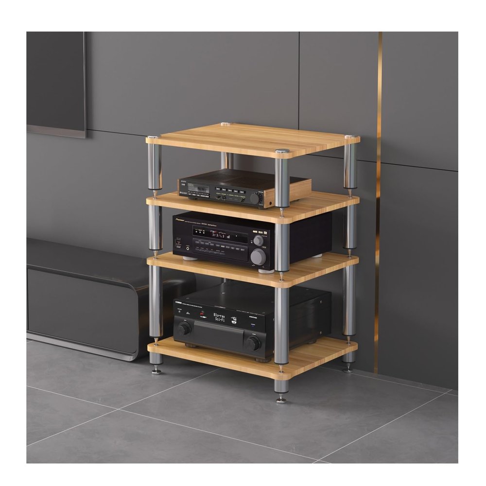 Audio Stands HiFi Entertainment Media Stand Audio Equipment Foot pegs Strong Load-Bearing Capacity No Damage to Equipment Suitable for a Wide Range of Applications(Wood Colour,4 Tier)