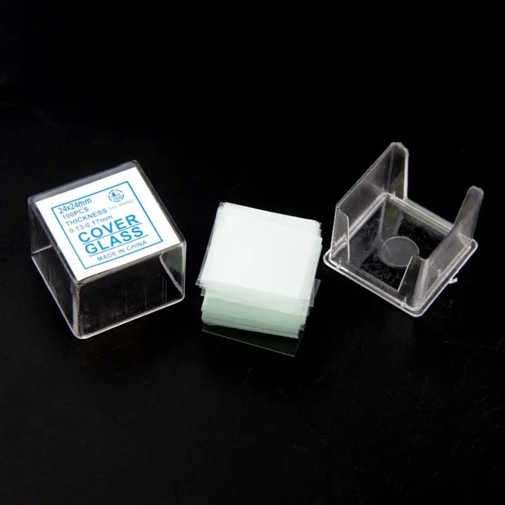 LJSM Lab Microscope Slides 100 pcs 0.13-0.17mm Microscope Square Glass Cover Slips Box Microscope Parts(20x20mm CG100-1)