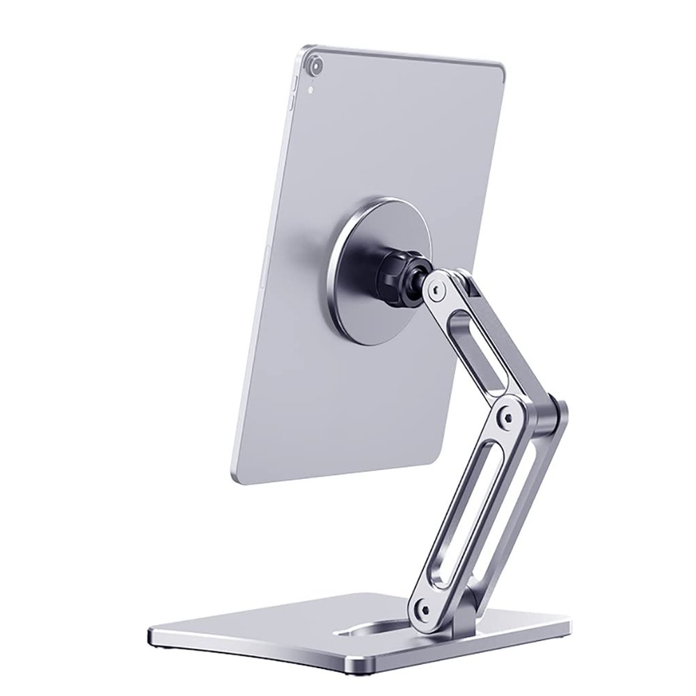 NovelGoal Universal Magnetic Tablet Mount, 360 Rotating Tablet Stand with Extra Strong Magnets, Aluminum Phone Holder Fit All Smartphones & Tablets (Sliver)