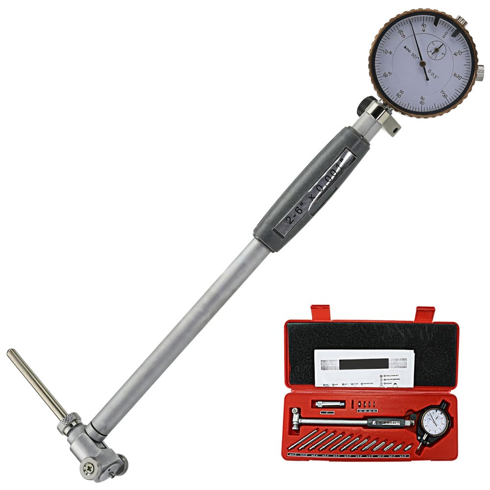 Precision Dial Bore Gauge 0.001, Mechanical Cylinder Bore Tool With Calibration Rods & Extension Probes, Abs Case For Secure Storage