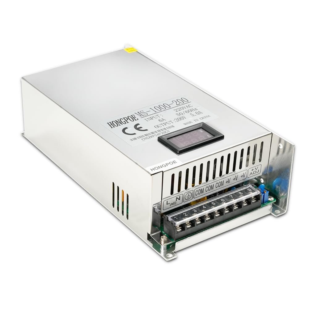 1000W 0-200V5A DC Switching Power Supply, Industrial Transformer PSU AC to DC Adapter Converter for LED Light Strip CCTV Camera Radio Audio Amplifier CNC 3D Printer (1000W200V5A)