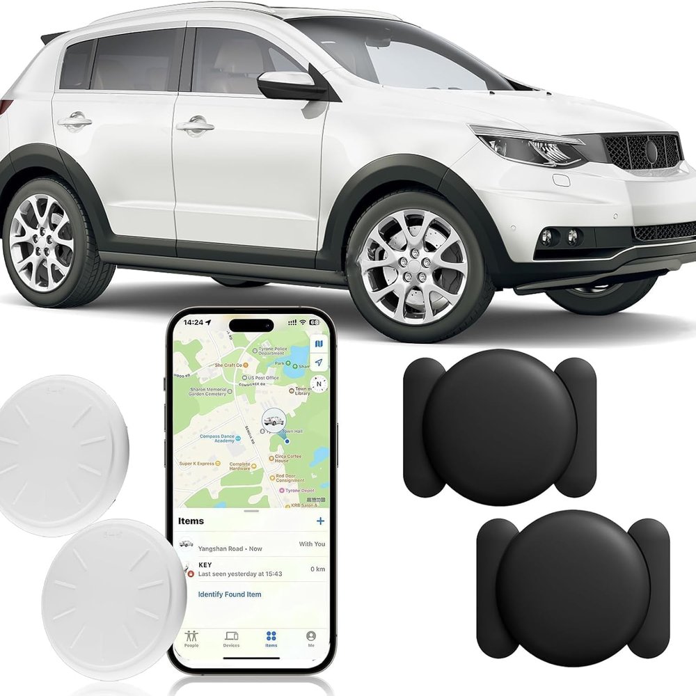 GPS Tracker for Vehicles,Real Time Car GPS Tracker Work with Apple Find My(iOS Only),No Monthly Fee Mini Hidden Car Tracker with Magnetic Case (Black,2PCS)
