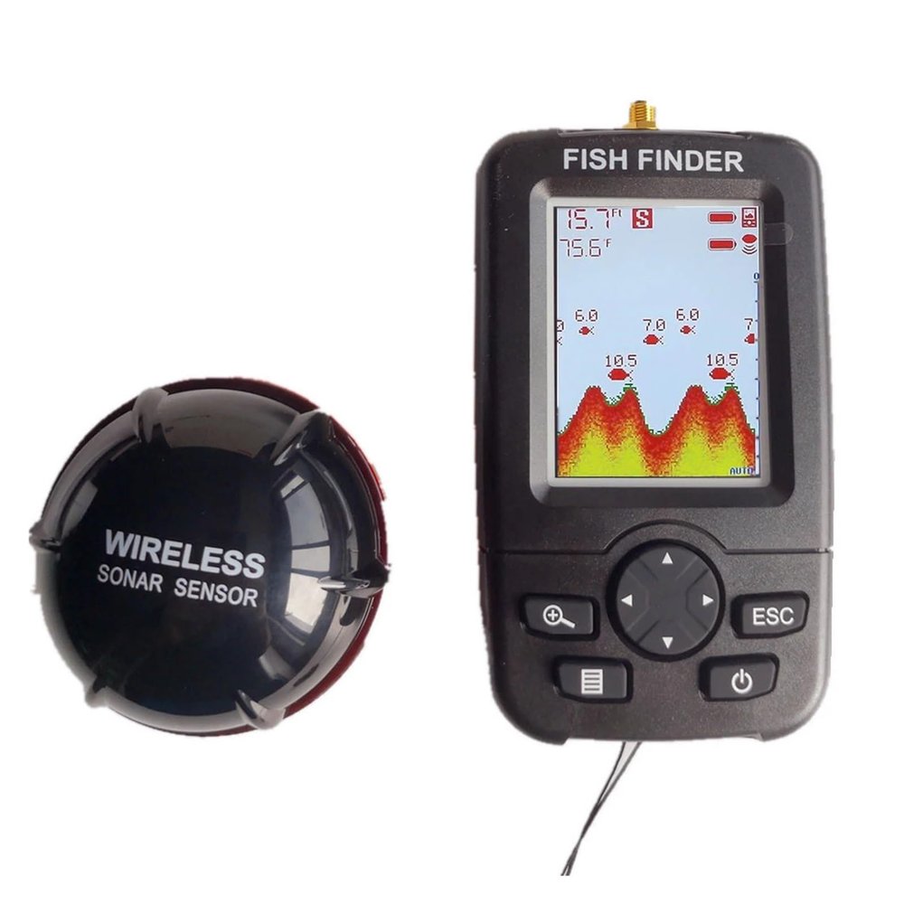 100M Portable Sonar Fish Finders Fishing Lure Echo Sounder Fishing Finder Alarm Transducer Lake Sea Fishing(Black)