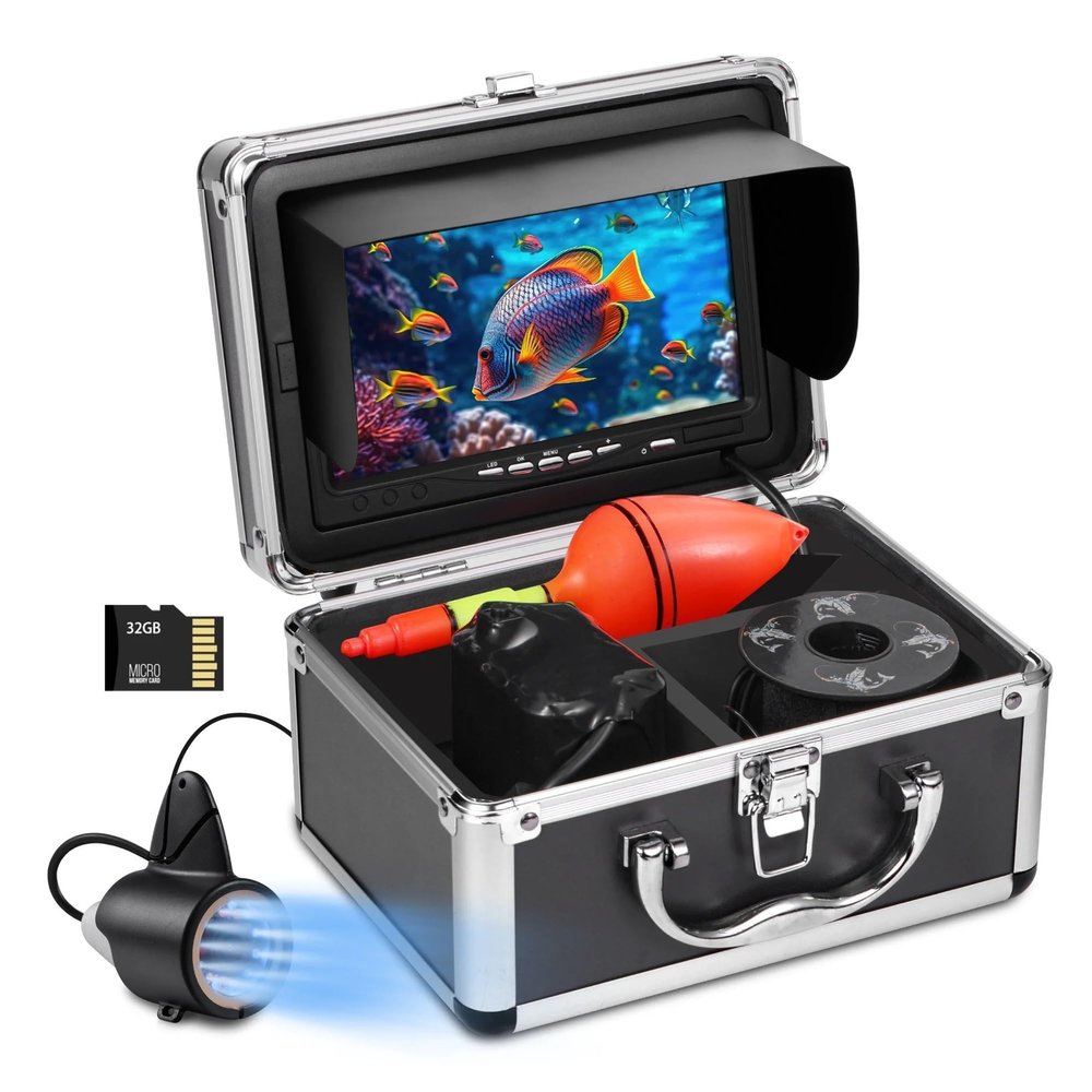 BINBINNIAO Newes 7 inch 1080P HD Underwater Fishing Camera with 24pcs LED&Infrared Light,4500mAh Fish Finder for Winter ice Fishing