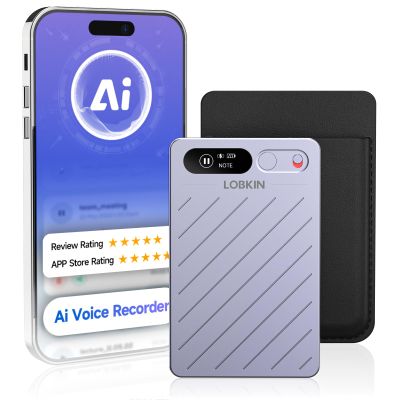 LOBKIN Ai Voice Recorder with Transcribe & Summarize, Note Voice Recorder Support 152 Languages, 64GB, Audio Recorder with App Control, Slim Ai Note Taking Device for Lectures, Meetings, Calls, Grey