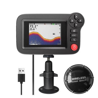 BINBINNIAO Portable Fish Finder Transducer Sonar Sensor Water Depth Finder LCD Screen Echo Sounder Fishfinder with Fish Attractive Lamp for