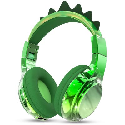 QearFun Kids Dinosaur Bluetooth Headphones, 60H Playtime, 74/85/94dB Safe Volume Limit, Metallic Gradient Wireless Headset with Mic, Fast Charging, Foldable, Wired Mode for Girls School/Tablet/Travel