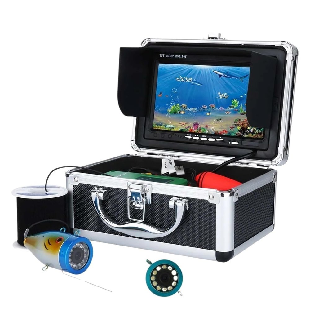 7" Inch 1000tvl Underwater Fishing Video Camera Kit 2 PCS LED White Lamp Lights Video Fish Finder Lake Under Water Fish Camera(F007M-30M-W)