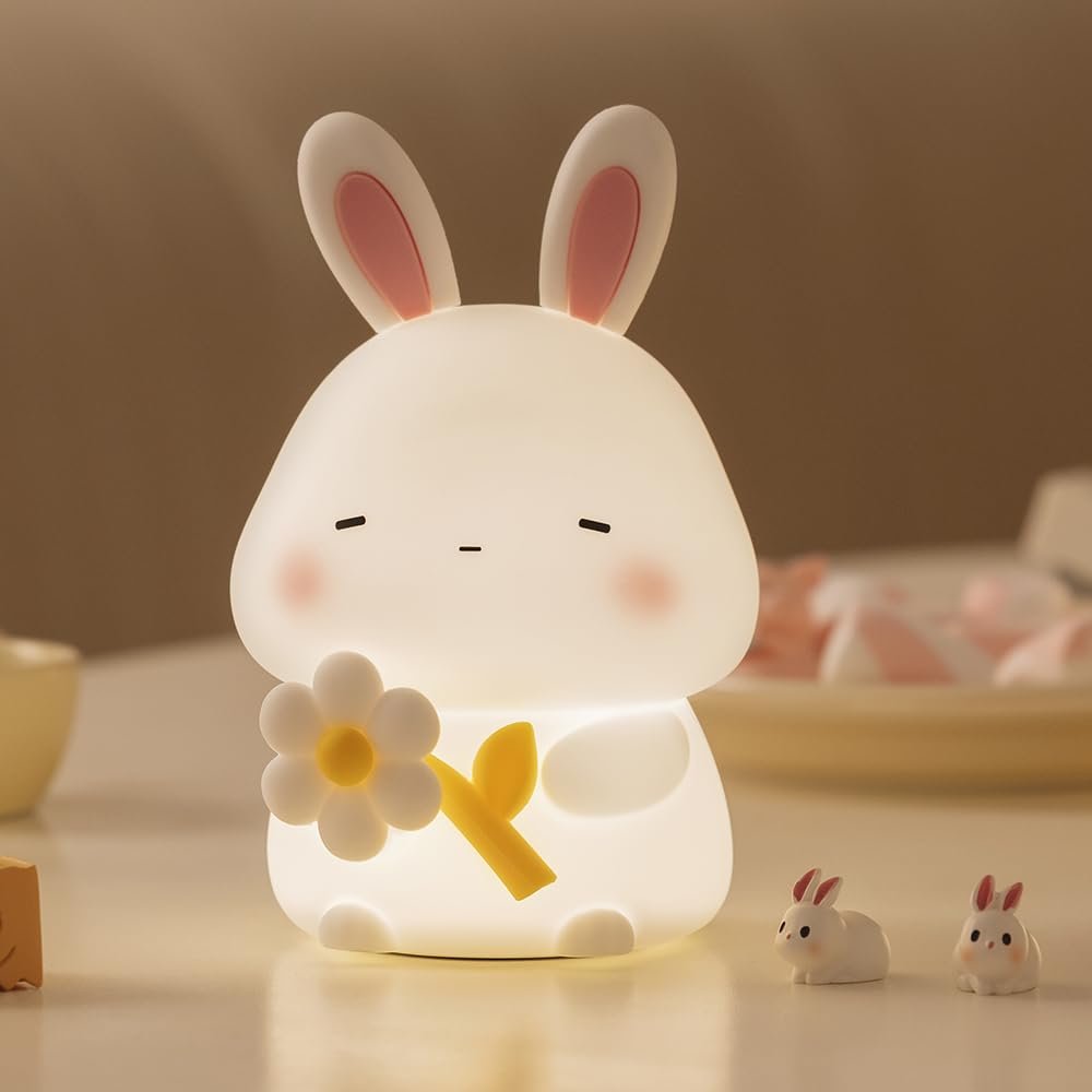KinYiLO Bunny Night Light for Kids, 3 Level Dimmable Rabbit Nursery Nightlight, 1200mAh Soft Silicone Bedside Touch Lamps, Cute Rechargeable Easter Bunny Gifts for Baby Toddler Girls Boys Room Decor