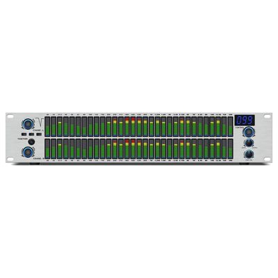 Two-channel stereo audio graphic equalizer with LED spectrum display, 10 preset effects and DSP processing chip for professional recording studios