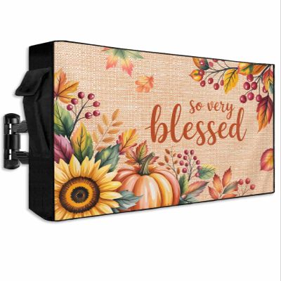 DOME-SPACE Outdoor TV Cover for Outside Flat Screen,Watercolor Autumn Pumpkin,600D Thick Waterproof Weatherproof Outdoor TV Screen Protector with Zipper for 30 to 32 Inch Flat Screens