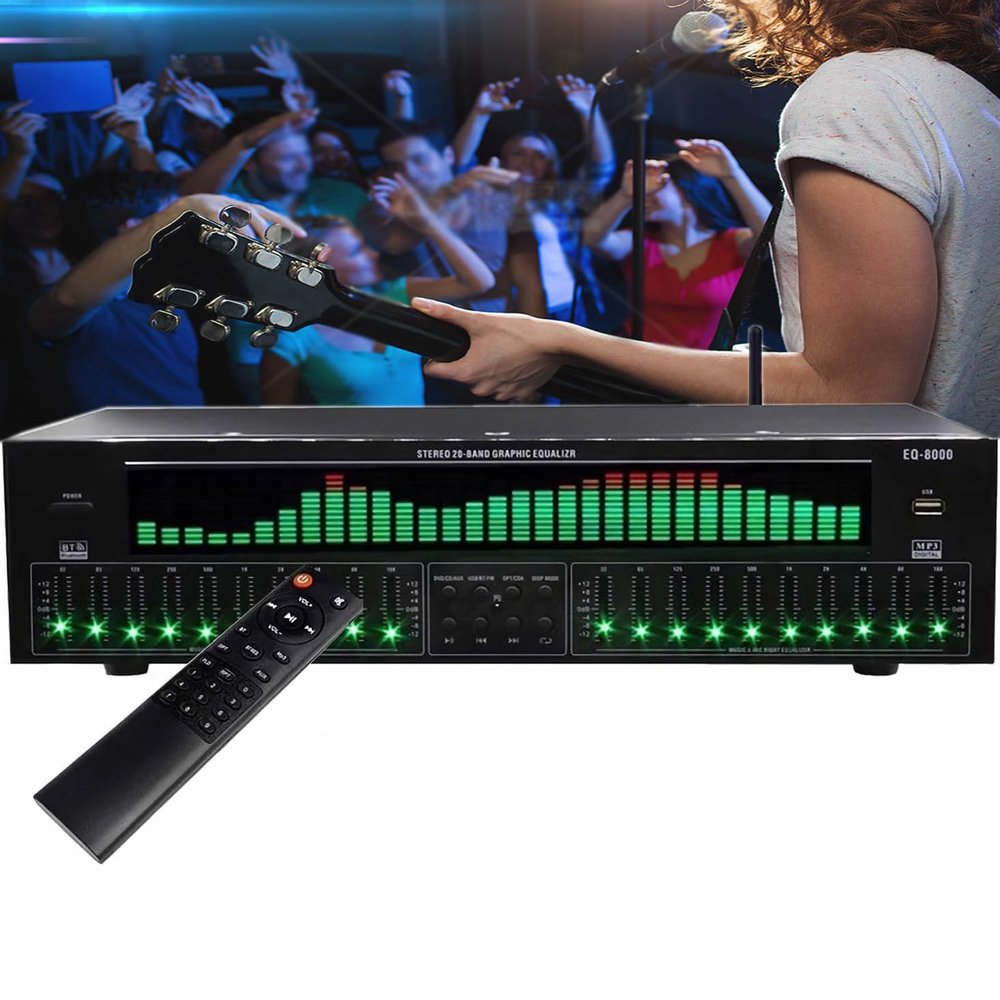 31-band digital audio stereo graphic equalizer with music spectrum analyzer, 12 rhythm modes and noise reduction for professional recording studios