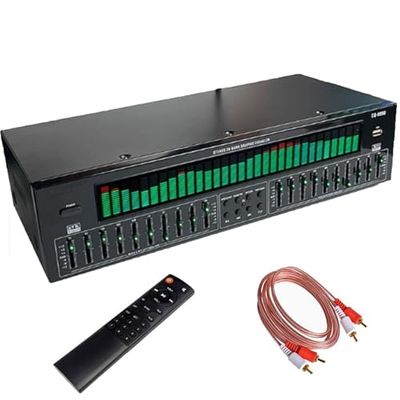 31-band stereo graphic equalizer with audio spectrum analyzer, real-time frequency display and remote control to enhance your home audio experience