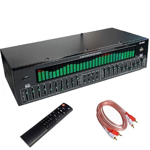 31-band stereo graphic equalizer with audio spectrum analyzer, real-time frequency display and remote control to enhance your home audio experience
