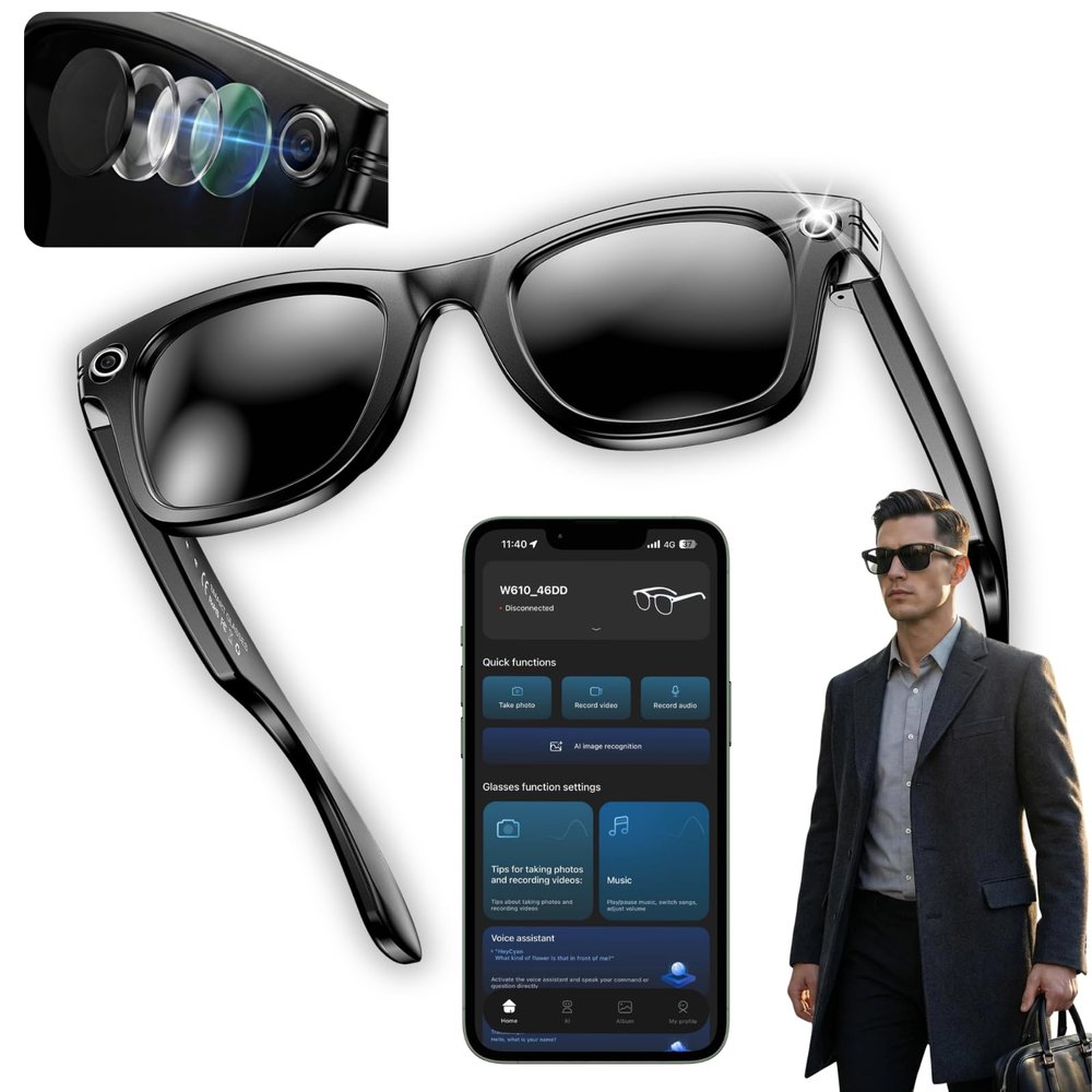 Nexlenz Smart Camera Sunglasses, 8MP POV Video Recording Glasses for Travel, Daily Use & Outdoor Activities, AI Object Recognition, Voice Translation, Bluetooth Audio, Built-in Storage