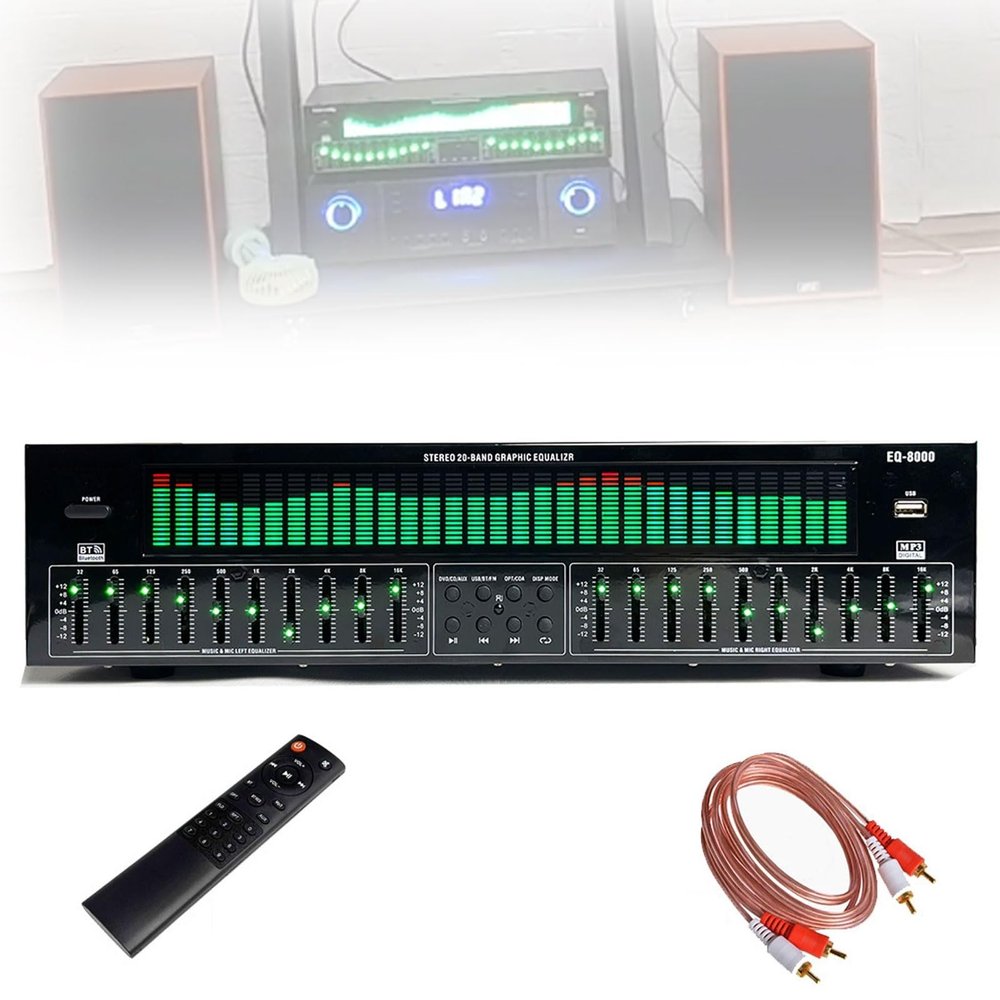 31-Band Dynamic Spectrum Digital Audio Processor with Remote Control and Bluetooth, Stereo Graphic Equalizer for Home and Studio Use