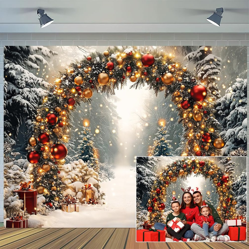 10 x 8 ft Christmas Backdrop Xmas Arch Tree Wonderland Snowy Forest Glitter Dreamy Background Winter Holiday Children Adults Party Baby Shower Decoration Photos Banner Props