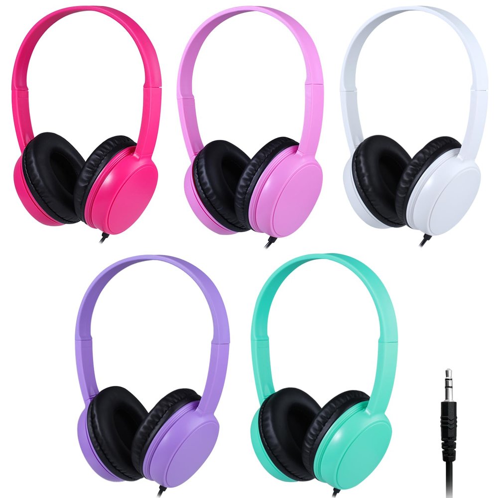 Gaosen Classroom Headphones Bulk 5 Pack for Kids Student K-12, School On Ear Wired Headset, Durable Comfy Swivel Earphones for Computer Chromebook Laptop Library Airplane Travel(GS30, 5Mixed)