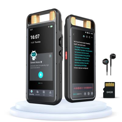 AI Voice Recorder with Playback & Touchscreen  64GB Digital Voice Recorder, Transcribe/Translate/Summarize 134 Languages, Noise Cancellation for Meetings, Lectures, Interviews (Black)