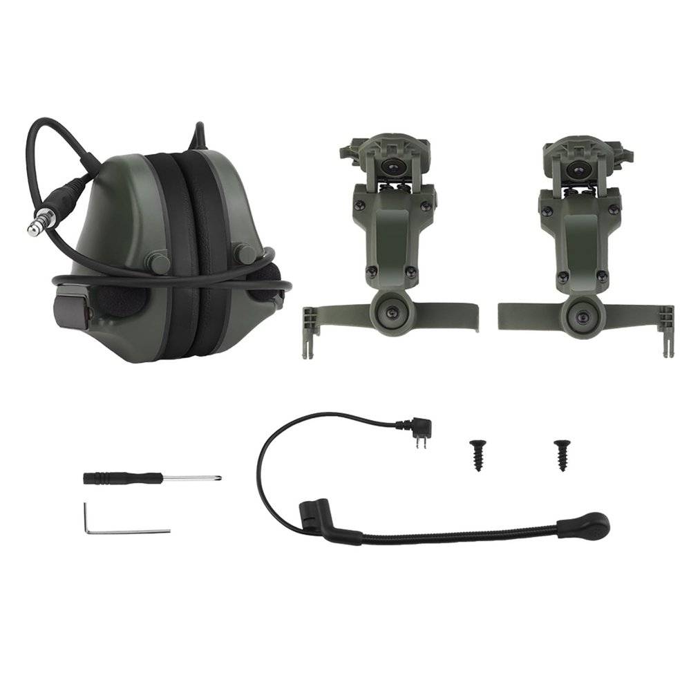 AHTCPO Helmet Communication Headset, with Mic, Rail Mount Flip-Up Design, for Military and Outdoor Adventures(Green)