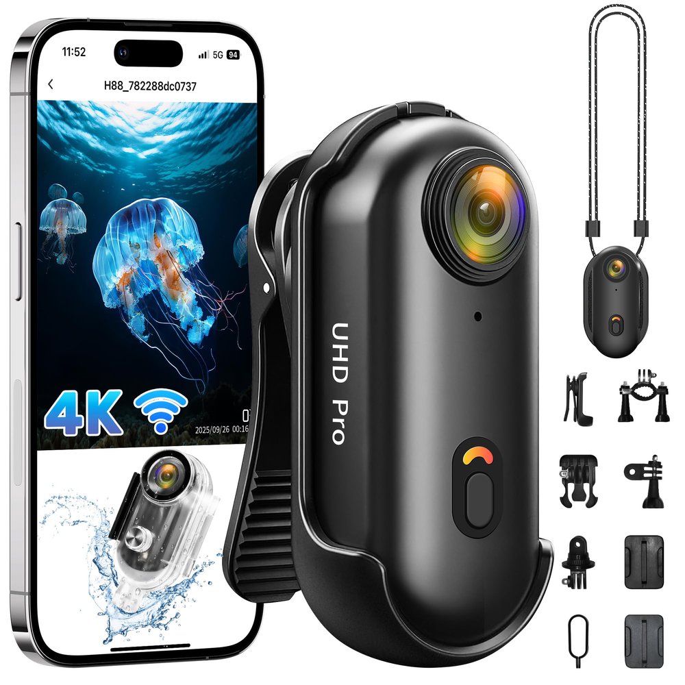 2026 Newly Enhanced Action Camera 4K,Body Cam WiFi POV Camera,Thumb Size Snap Cam with Waterproof Case,Wearable Sports Snapcam,Mini Body Camera for Walking Fishing Vlogging Cycling Horse Riding