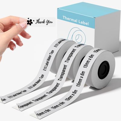 3 Rolls Compatible with SUPVAN E10 & E11 Label Maker Tape, Transparent,Continous 0.59in x 19.68ft (15mm x 6m), Standard Laminated Thermal Label Tape Refill,Replacement for SUPVAN E10 & E11