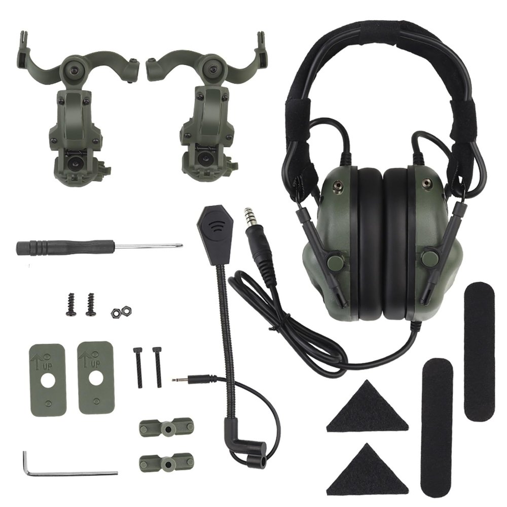Tactical Headset with Boom Mic, Noise Cancelling Headphones, for Shooting Hunting Communication(Green)