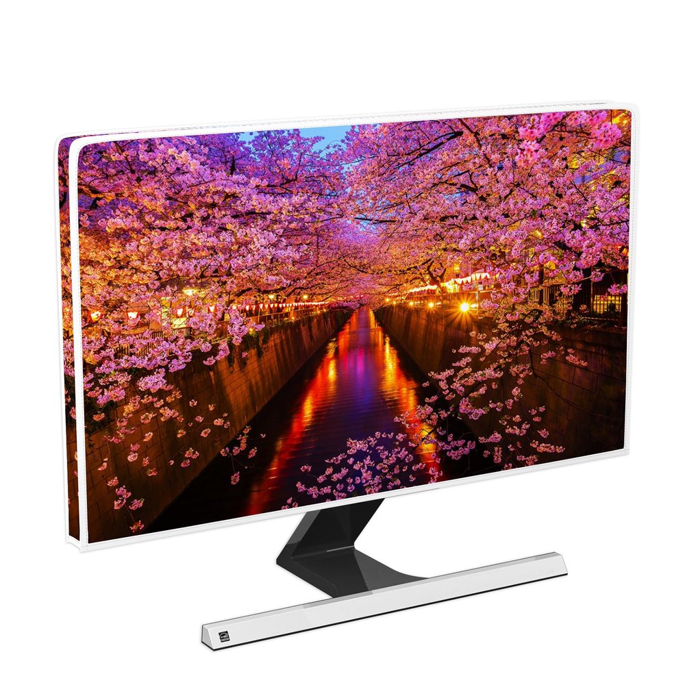 Baocicco Night Sakura Television Screen Cover 32 Inch Cherry Blossom Riverway Anti-Static Dustproof Waterproof TV Covers Anti-Static Dustproof Weatherproof Protective Cover for LCD/LED/HD