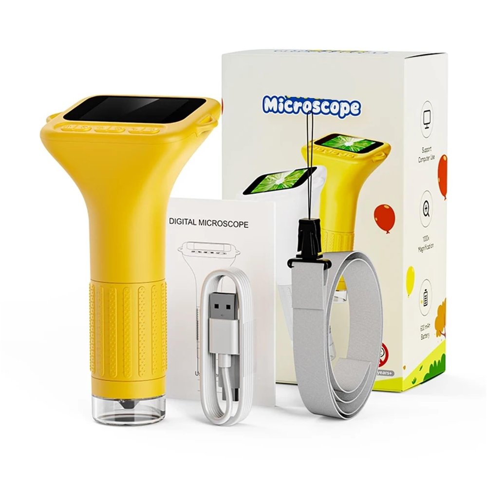 HABCGYUR Portable. 1000x Digital Microscope for Kids 2-Inch IPS Screen 2MP Optical Lens with Camera .Microscope(Orange)