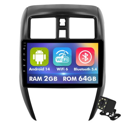 10.1 Inch IPS Touchscreen Android 14 Car Stereo for Nissan Versa Sedan 2015-2019 with Wireless CarPlay & Android Auto 2+64GB Car Radio, Support WiFi 6, Bluetooth,5.4, Backup Camera, SWC