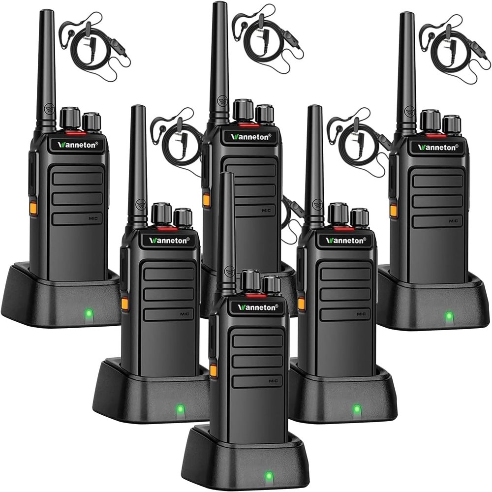Wanneton 6 Pack Waterproof Portable Rechargeable Walkie Talkies Long Range Handheld Radios with Wireless Frequency Copy, Compatible with Most Brands for Seamless Workplace Communication