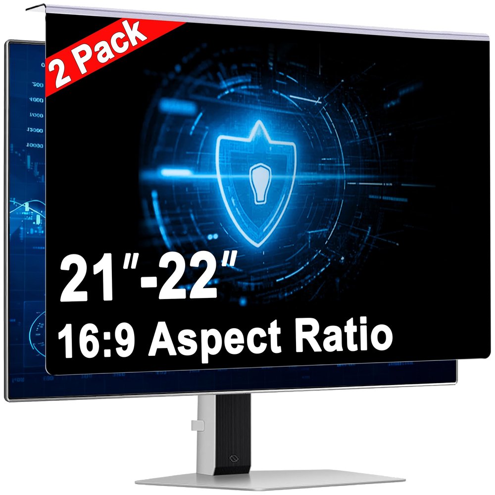 GlanceGuard 2-Pack 22 Hanging Privacy Screen Protector for Monitor, Fits 2122 Frameless, 28+ Full Privacy, 87% Blue Light & 97% UV Block, Instant Setup, Eye & Data Protection for Office