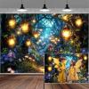 10X8FT Fairy Tale Enchanted Forest Photography Backdrop for Girl Green Woodland Flower Light Lantern Brick Road Party Background Kids Birthday Party Decorations Baby Shower Banner Photo Booth Props view 1