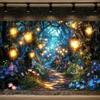 10X8FT Fairy Tale Enchanted Forest Photography Backdrop for Girl Green Woodland Flower Light Lantern Brick Road Party Background Kids Birthday Party Decorations Baby Shower Banner Photo Booth Props view 2