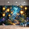 10X8FT Fairy Tale Enchanted Forest Photography Backdrop for Girl Green Woodland Flower Light Lantern Brick Road Party Background Kids Birthday Party Decorations Baby Shower Banner Photo Booth Props view 3