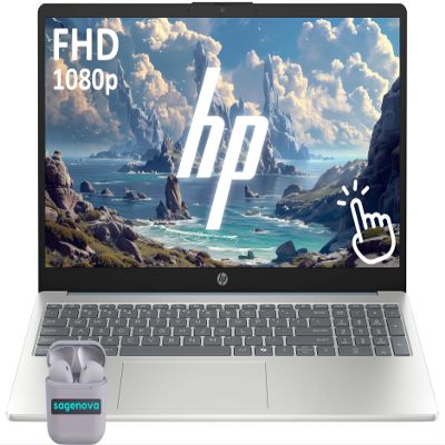 HP Touchscreen 15.6" Business Laptop Computer, Windows 11, 32GB RAM 1TB SSD, Intel Core i3-N305 Processor, FHD IPS LED Display, SageNova Earphones, Moonlight Blue