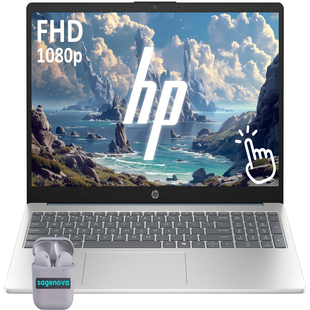 HP Touchscreen 15.6" Business Laptop Computer, Windows 11, 32GB RAM 1TB SSD, Intel Core i3-N305 Processor, FHD IPS LED Display, SageNova Earphones, Moonlight Blue
