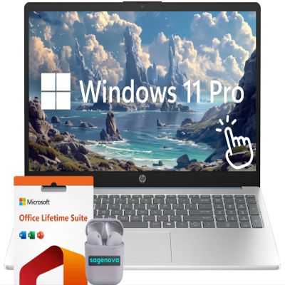 HP Touchscreen 15.6" Business Laptop Computer, Windows 11, 16GB RAM 1TB SSD, Intel Core i3-N305 Processor, FHD IPS LED Display, SageNova Earphones, Moonlight Blue