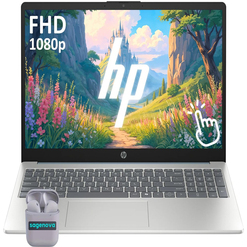 HP 15.6" Touchscreen Laptop Computer, Windows 11, 16GB RAM 512GB SSD, Intel Core i3-N305, FHD 1920 x 1080 IPS LED Display, SageNova Earphones, Moonlight Blue