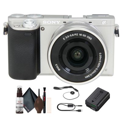 Sony Alpha a6000 Mirrorless Camera with 16-50mm Lens (Silver) + Lens Cap Keeper + Cleaning Kit