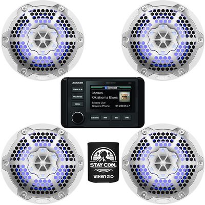 KICKER Receiver and Speakers Package of 3 Items: in-Dash Digital Media Marine Receiver with DS18 6-" LED Speakers (2 Pairs)