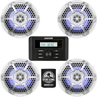 KICKER Receiver and Speakers Package of 3 Items: Gauge-Style Digital Media Marine Receiver with DS18 6-" LED Speakers (2 Pairs) 46KMC3+NXL-6M/WH(2)