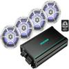 KICKER Speakers and Amp Package of 3 Items: 4-Channel Marine Amplifier with DS18 6-" LED Speakers (2 Pairs) 48KMA600.4+NXL-6M/WH(2)