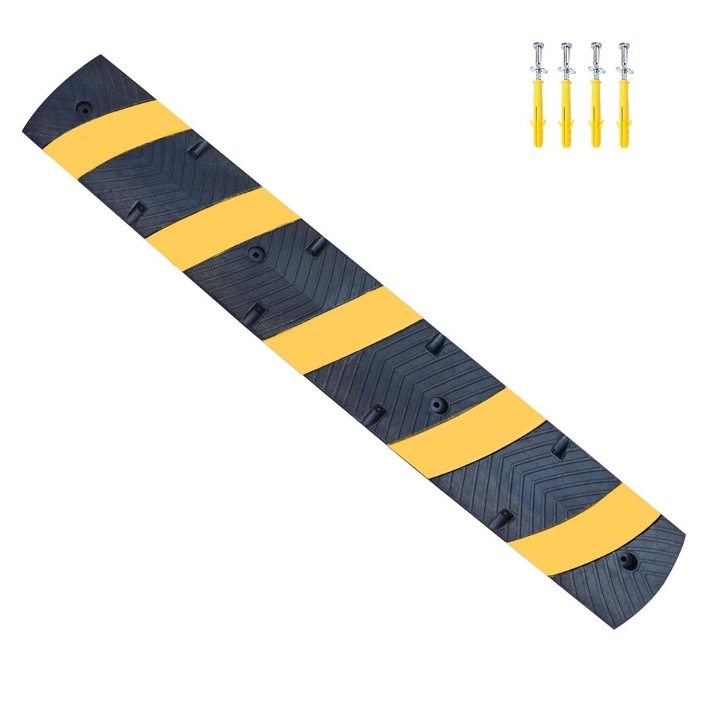 OranclUS 1 Pack 72 Inch Heavy Duty Rubber Speed Bump Ramp  Cable Protector, Driveway Garage Road Parking Lot Safety Control, Durable Anti-Slip Traffic Hump