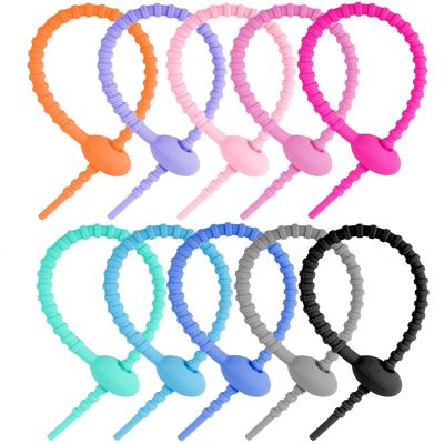 10 Pcs Silicone Zip Ties Food Bag Clip, Cable Straps,8 Inch Reusable Rubber Twist Straps, All-purpose Ties, Silicone Cord, Household Snake Holder for Seal Plastic Bags Wires and Cables