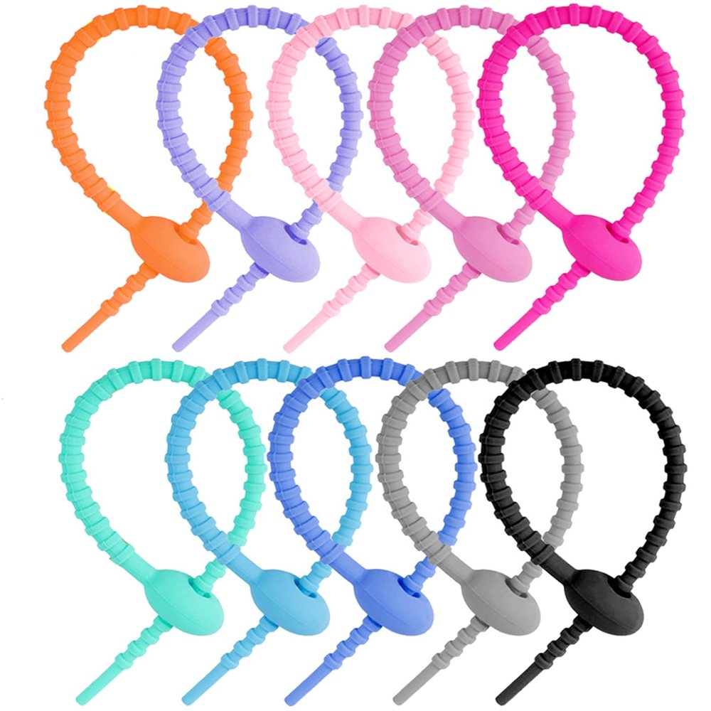 10 Pcs Silicone Zip Ties Food Bag Clip, Cable Straps,8 Inch Reusable Rubber Twist Straps, All-purpose Ties, Silicone Cord, Household Snake Holder for Seal Plastic Bags Wires and Cables